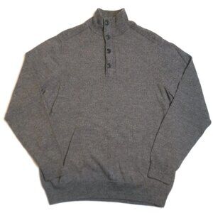 Joseph Abboud Henley Sweater Mens Medium Merino‎ Wool Blend Gray Button Zip
